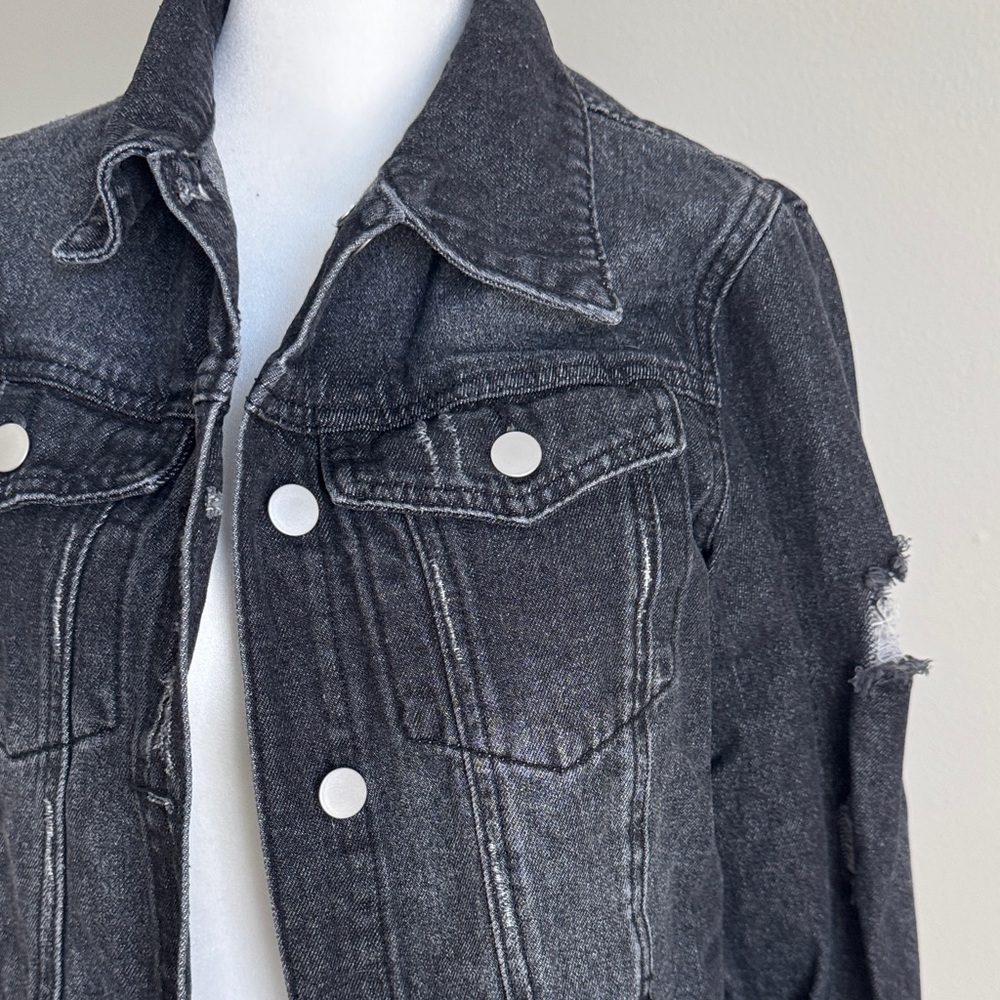 Black Distressed Denim Jacket - Picture 4 of 7